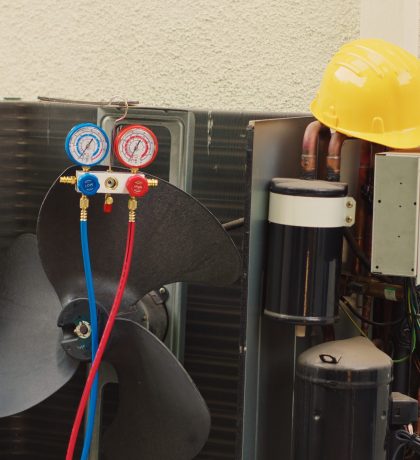 Defective manometers zoom in shot Close up zoom in shot of defective manometers used for checking HVAC system refrigerant pressure, in need of mending. Set of barometer high or low freon levels benchmarking air conditioner component
